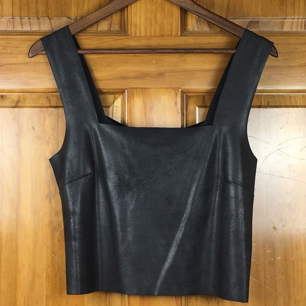 Gianni Bini Womens XL Black Faux Leather Cropped Goth Grunge Edgy Tank Top Club